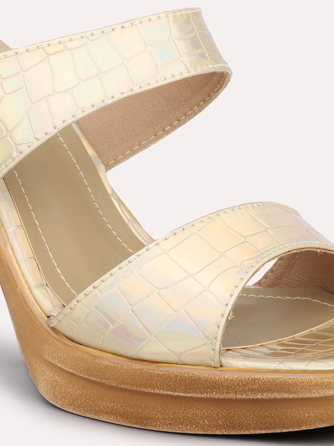 Women Gold Textured Platform Heels