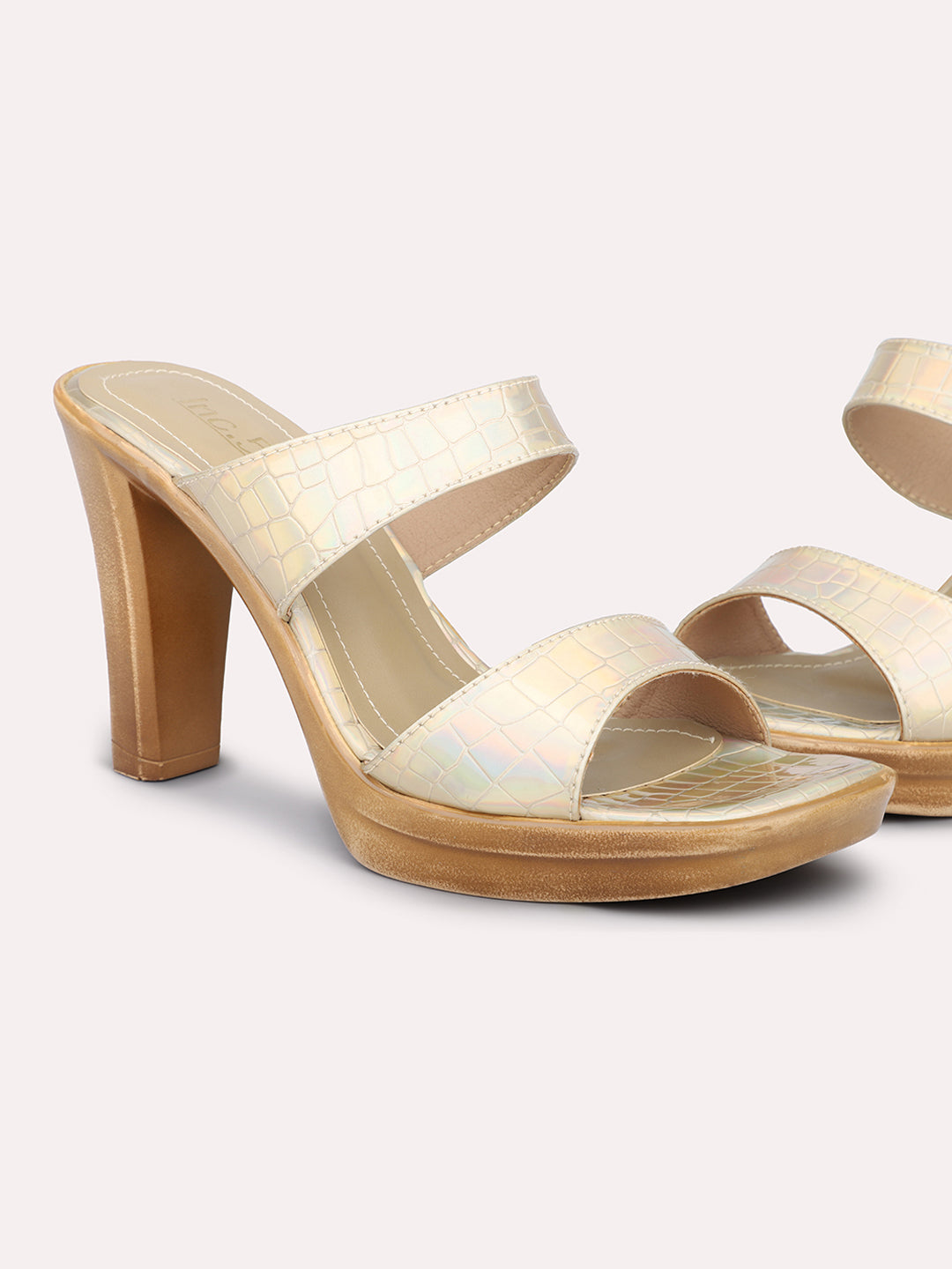 Women Gold Textured Platform Heels