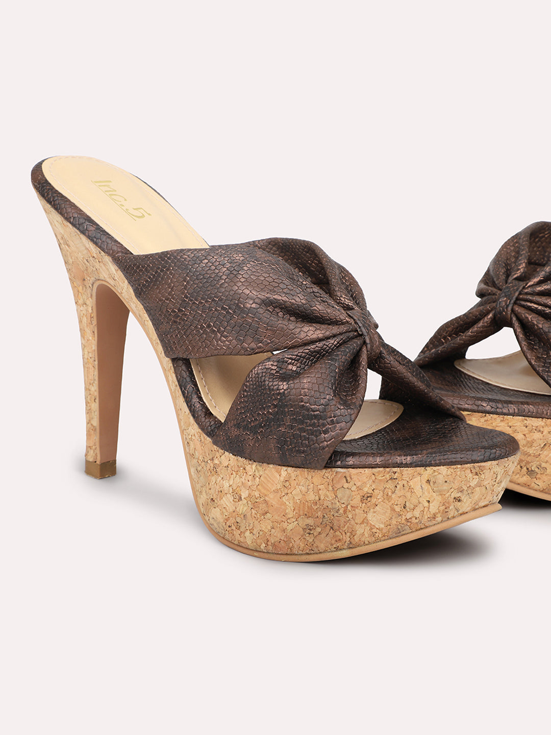 Women Brown Printed Platform Heels