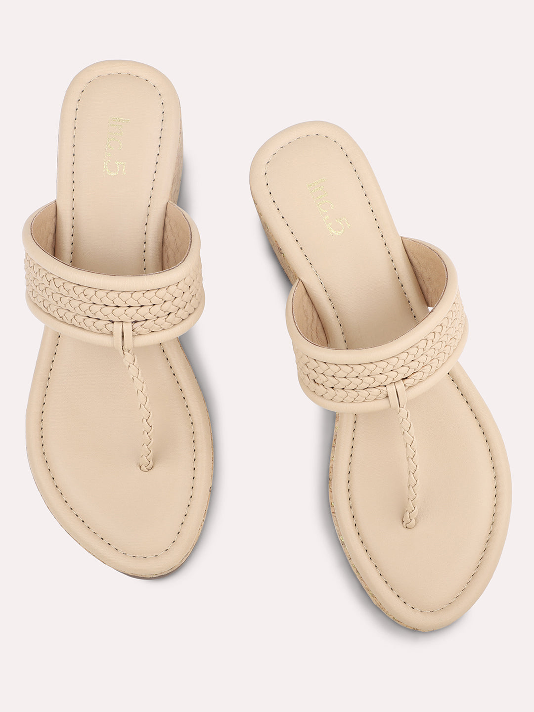 Women Beige Textured Platform Sandals