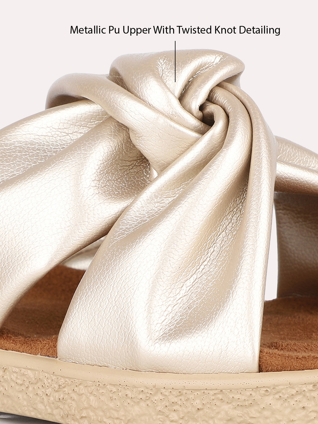 Womens Golden Party Wear Solid Open Toe Flats