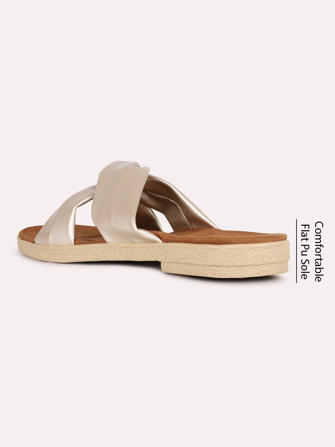 Womens Golden Party Wear Solid Open Toe Flats