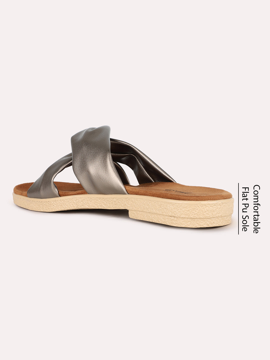 Womens Pewter Party Wear Solid Open Toe Flats