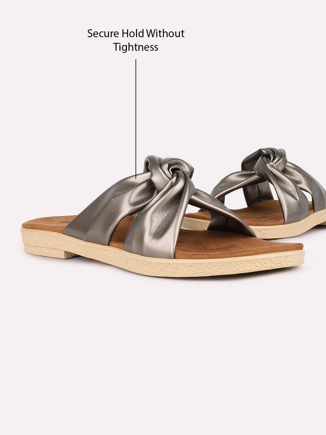 Womens Pewter Party Wear Solid Open Toe Flats