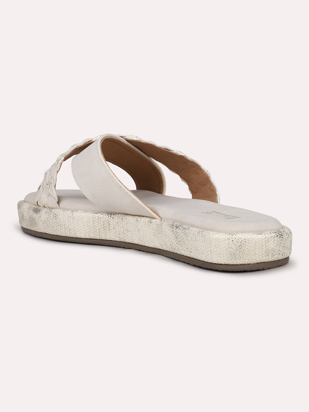 Womens Beige Casual Embellished Open toe Flat Mules