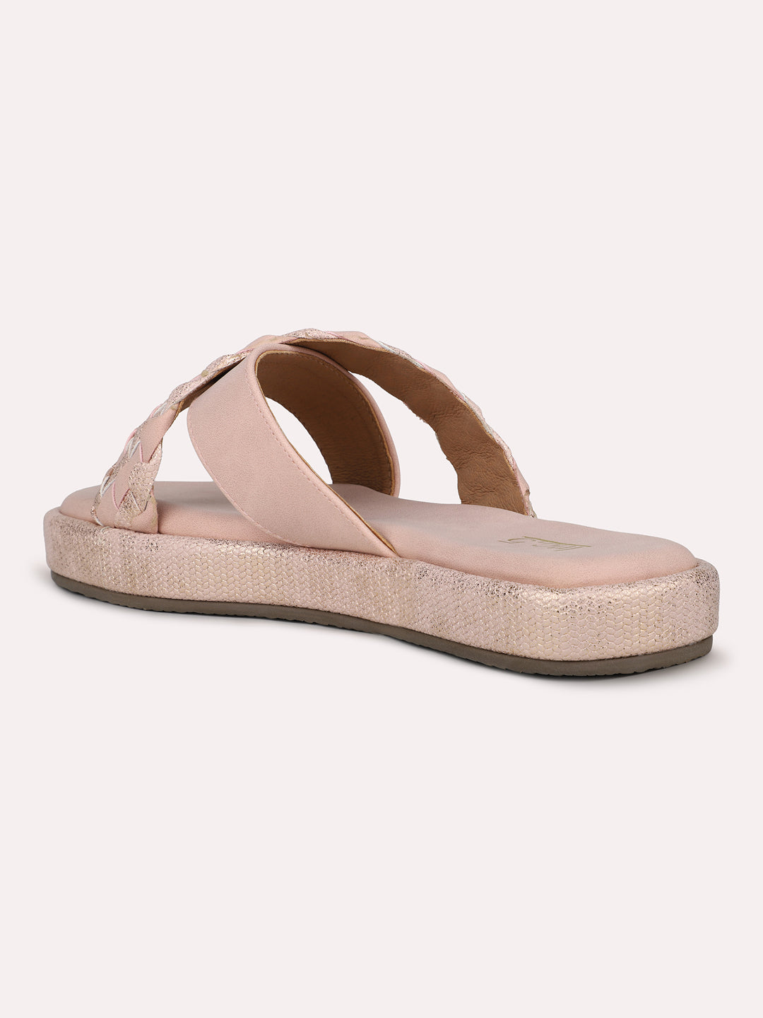 Womens Peach Casual Embellished Open toe Flat Mules