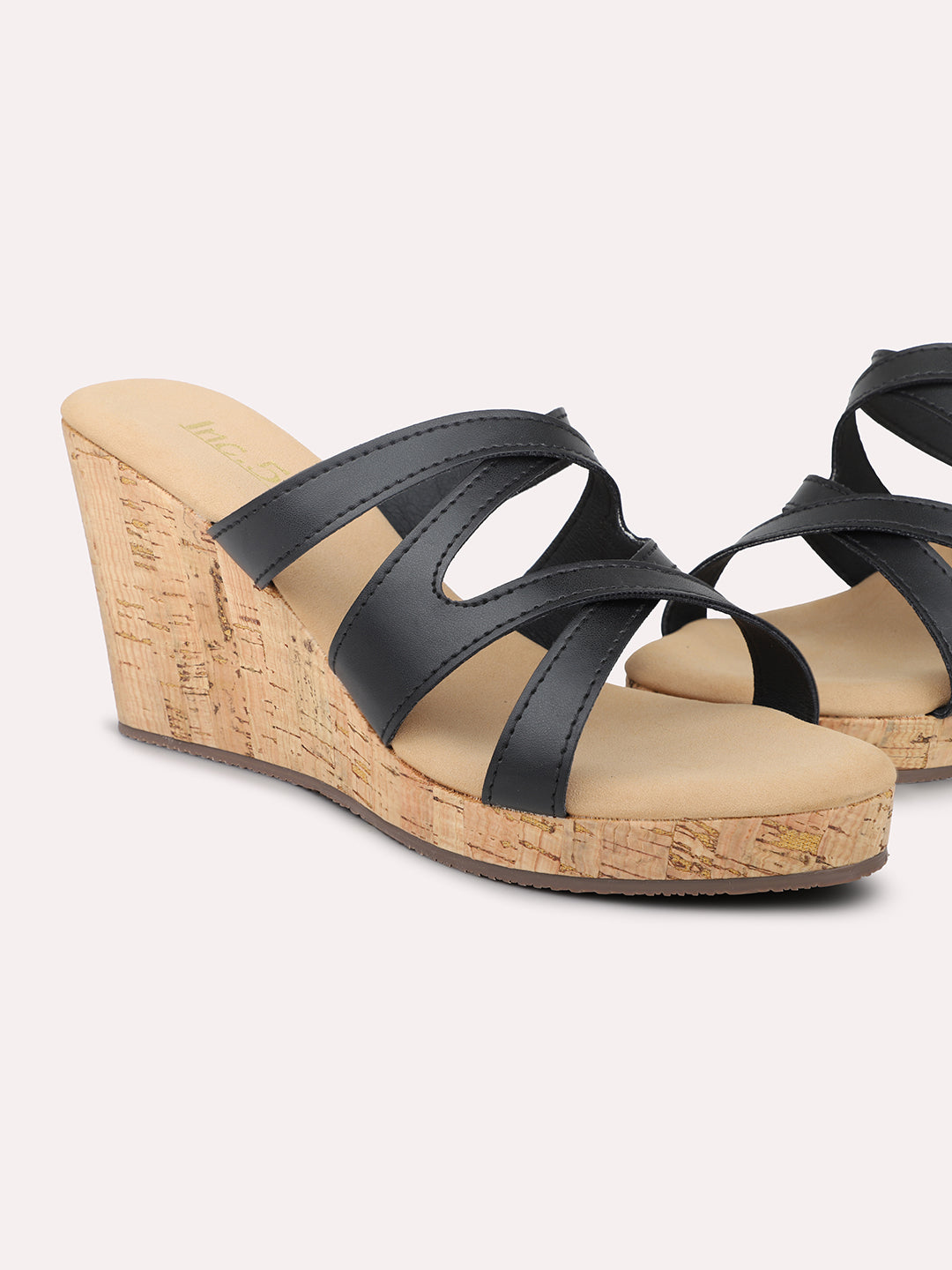 Women Black Open Toe Wedges