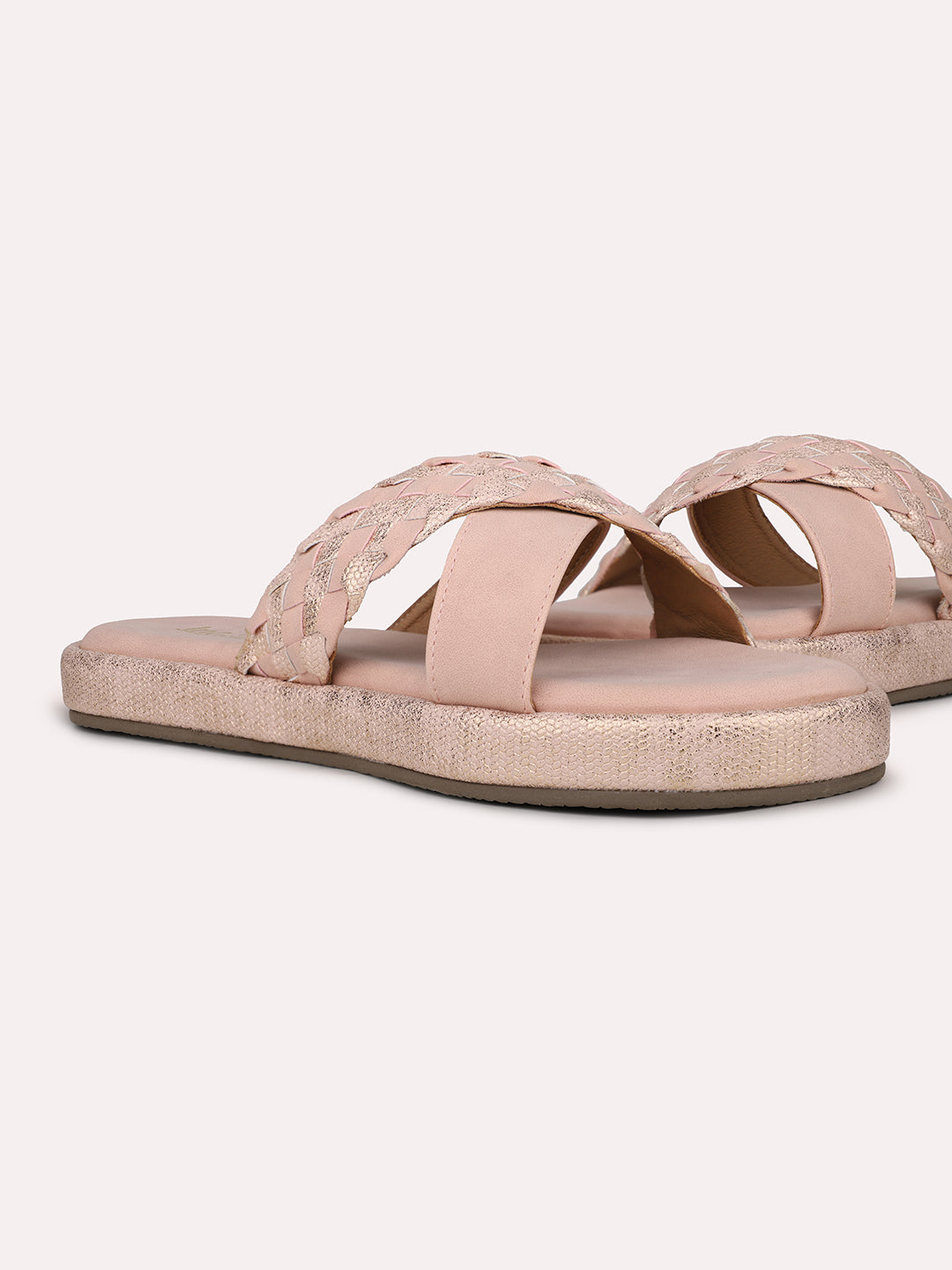 Womens Peach Casual Embellished Open toe Flat Mules