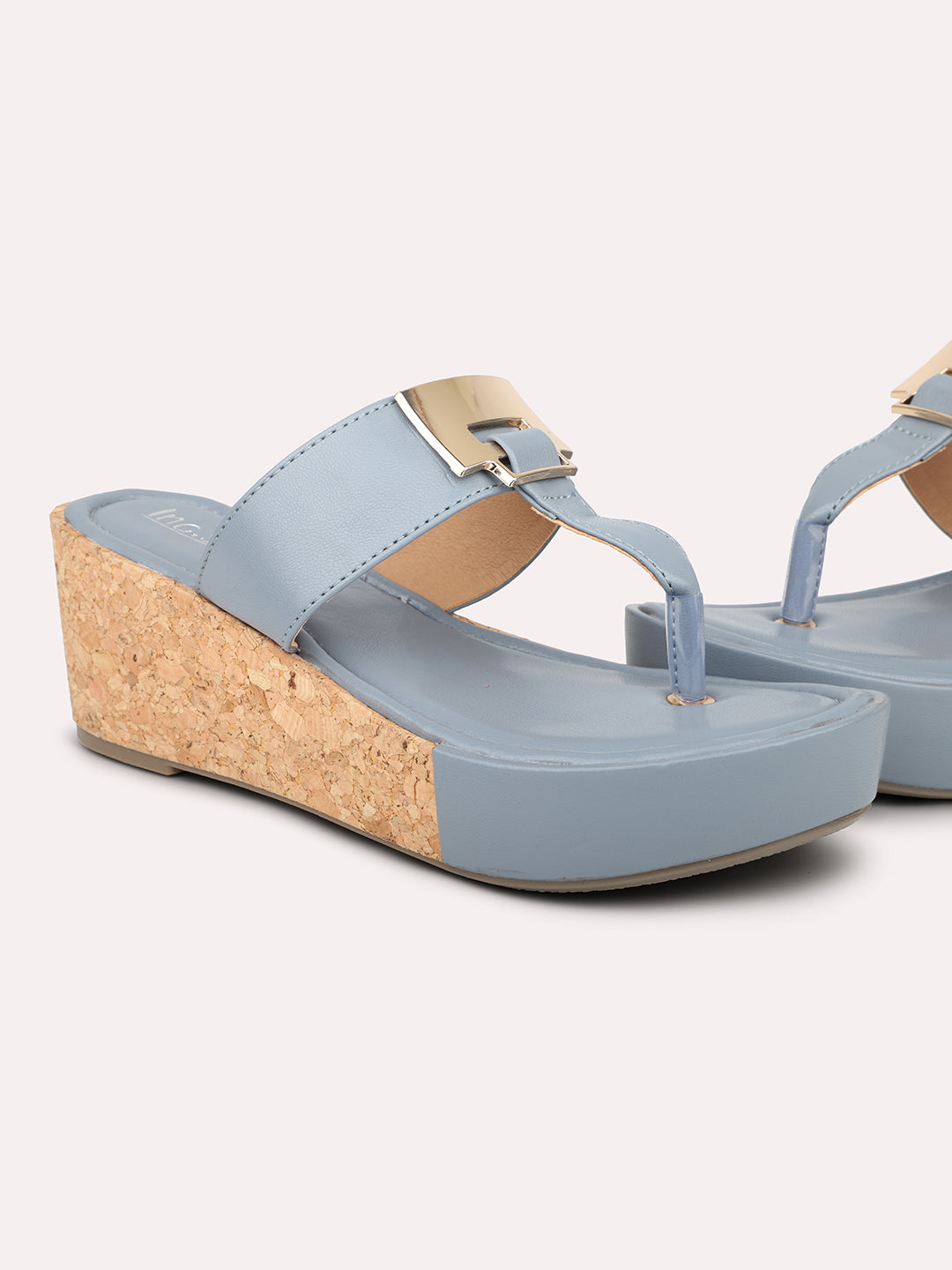 Women Grey Textured Open Toe Wedges