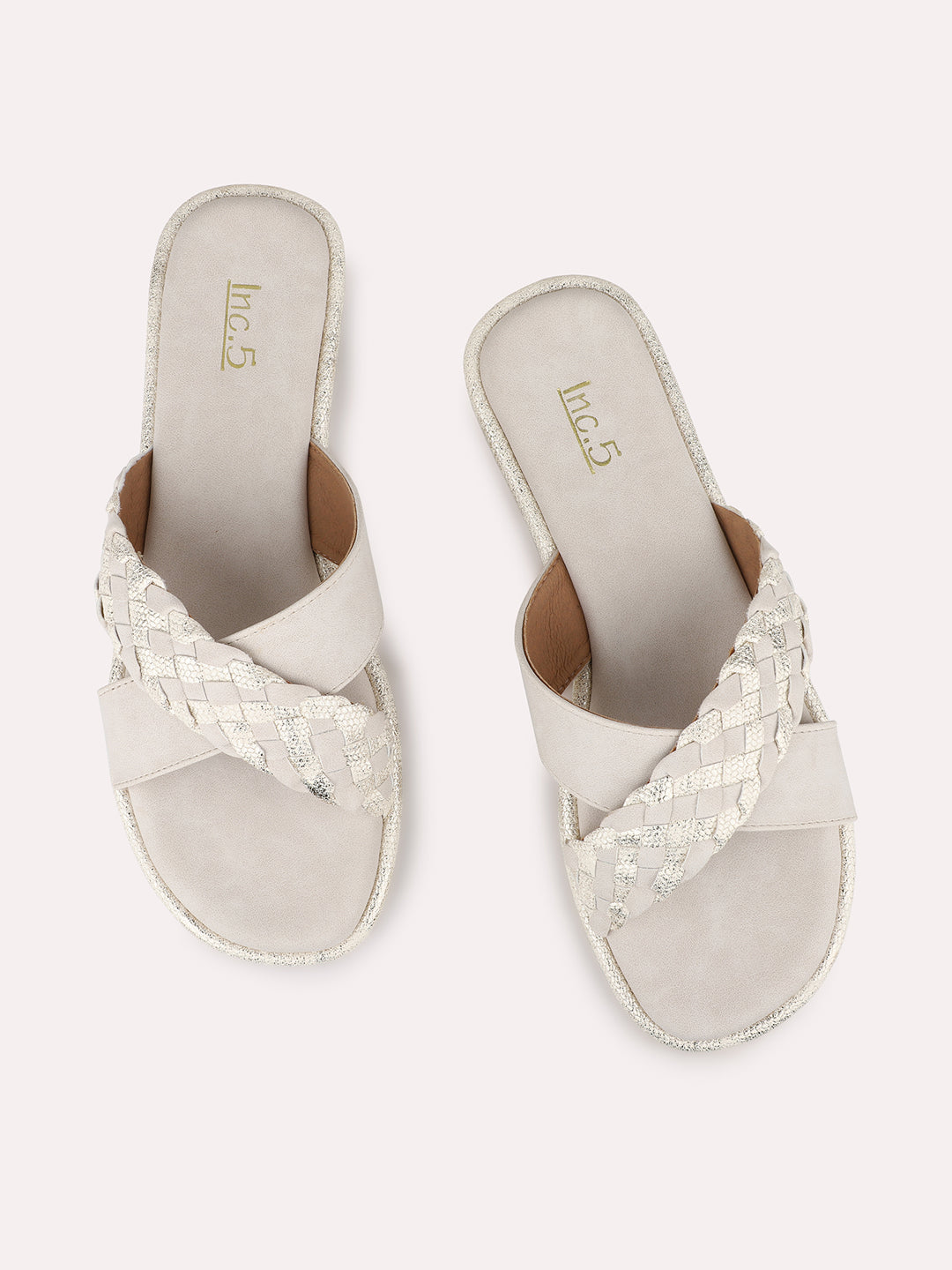 Womens Beige Casual Embellished Open toe Flat Mules