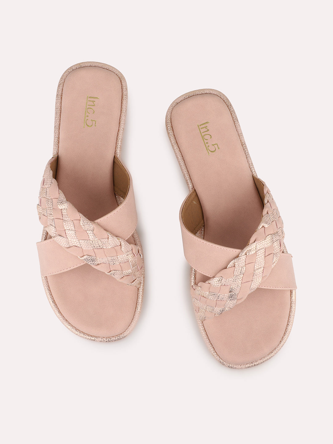 Womens Peach Casual Embellished Open toe Flat Mules