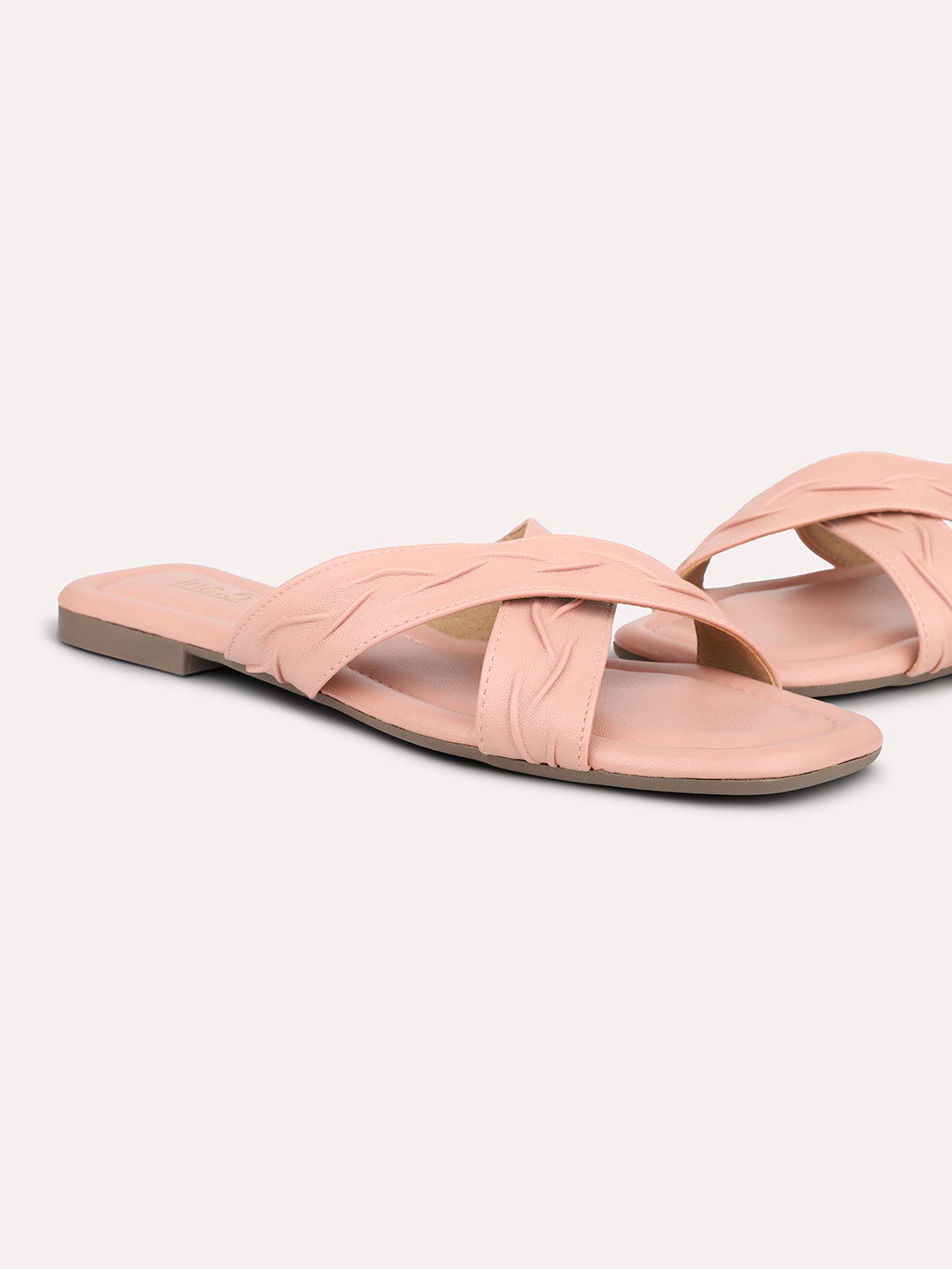 Women Peach Textured Open Toe Flats