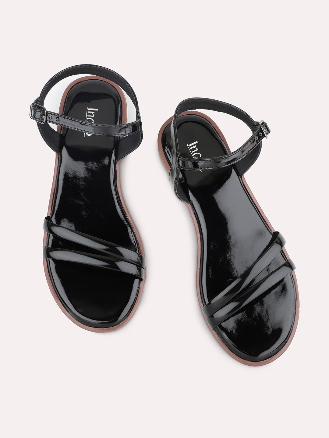 Women Black Transparent Solid Quad Straps Open Toe Flats