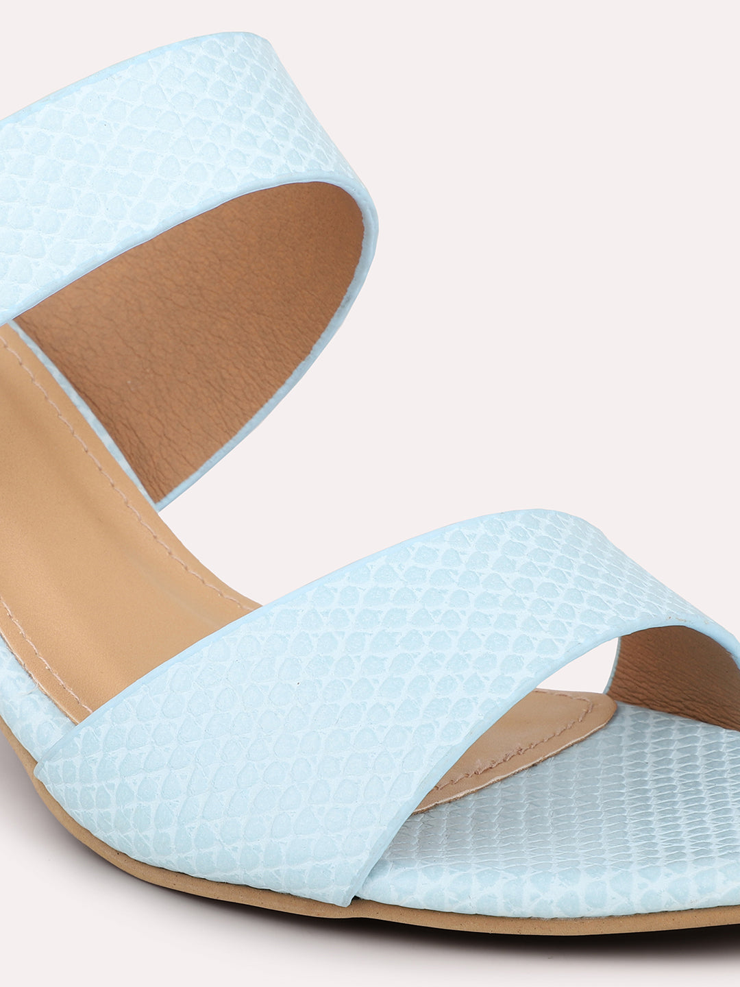 Women Blue Textured Open Toe Block Heels