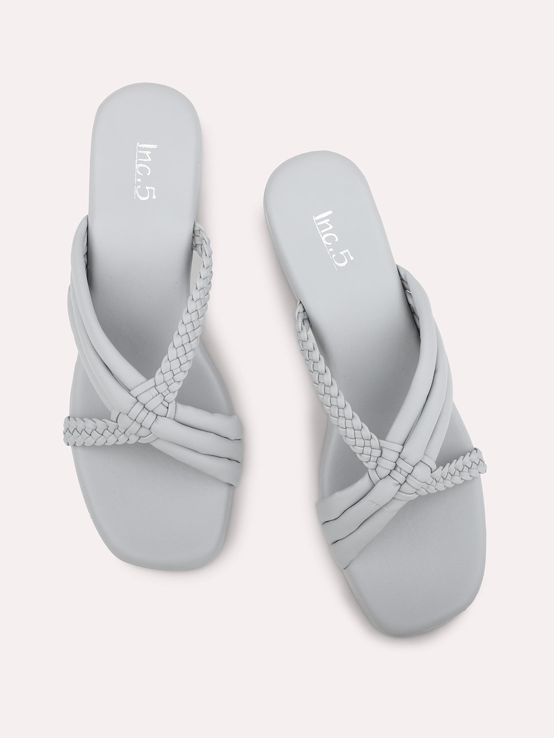Women Grey Textured Open Toe Wedge Heels