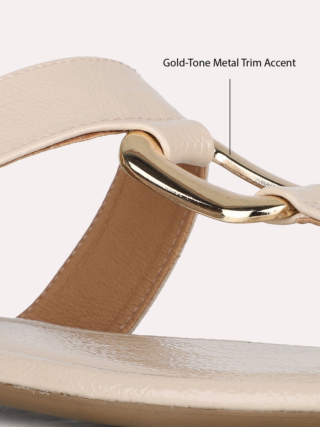 Womens Beige Casual Solid T-Strap Flats