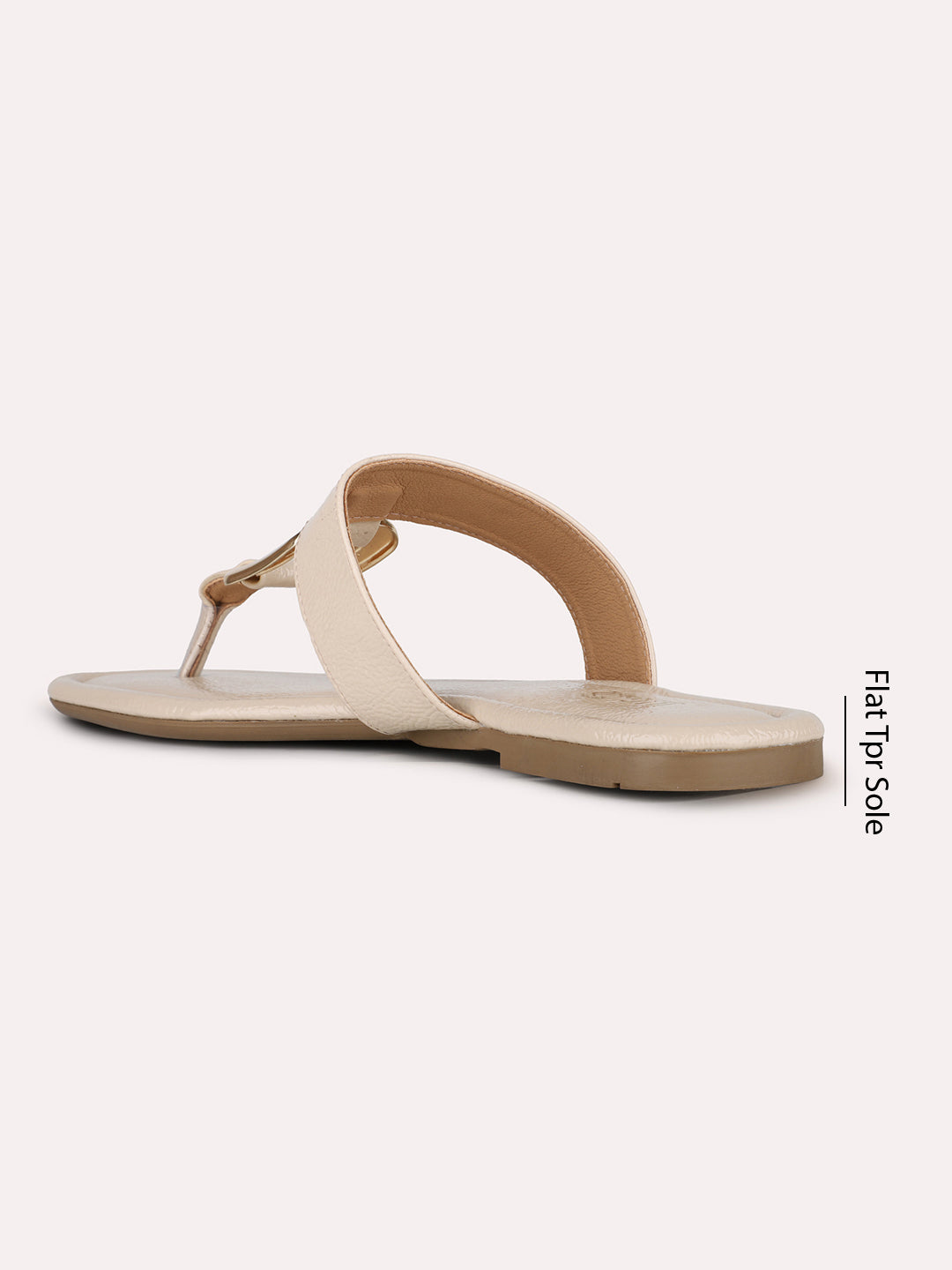 Womens Beige Casual Solid T-Strap Flats