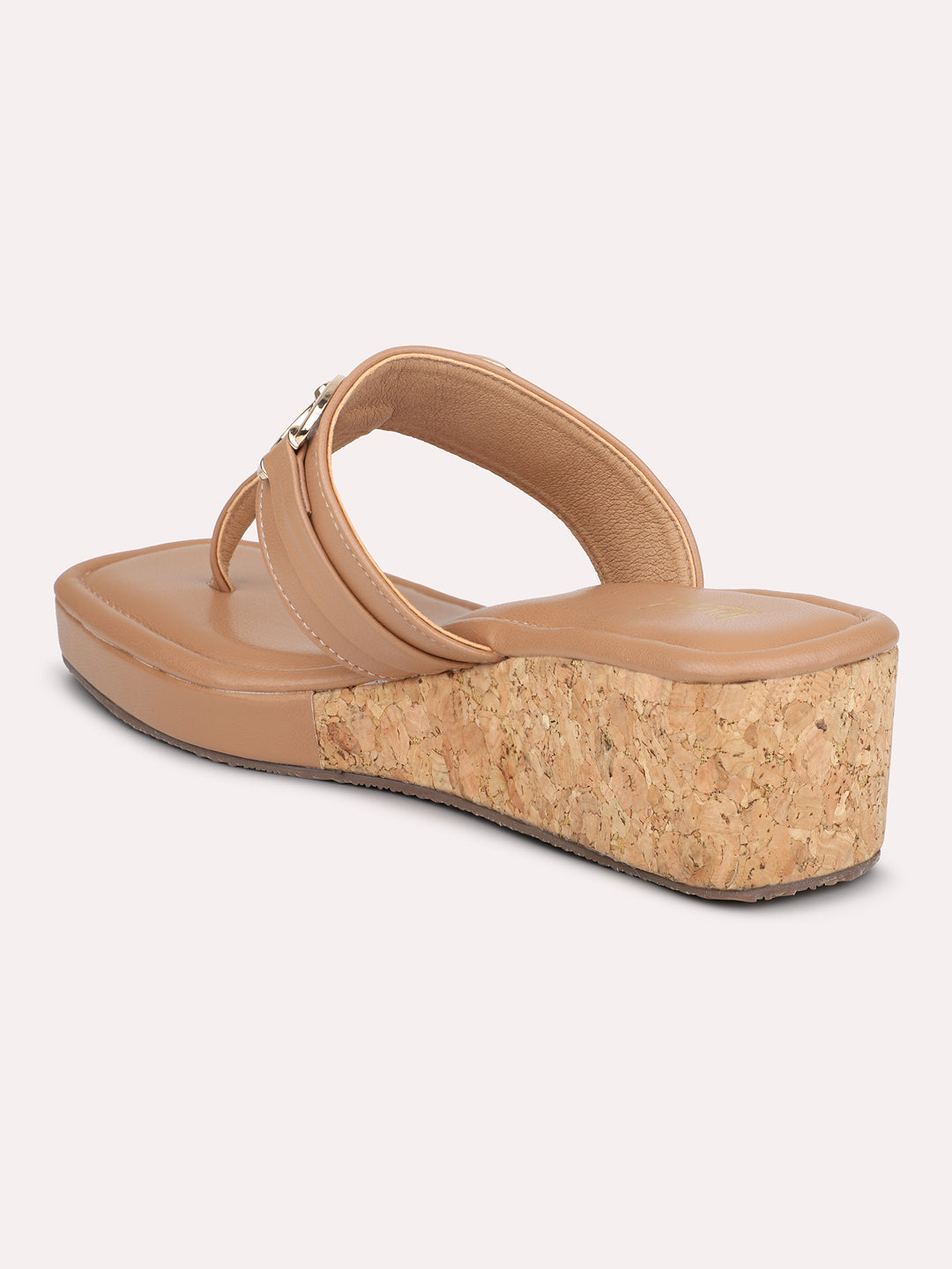 Women Beige Wedges with Buckle Detail