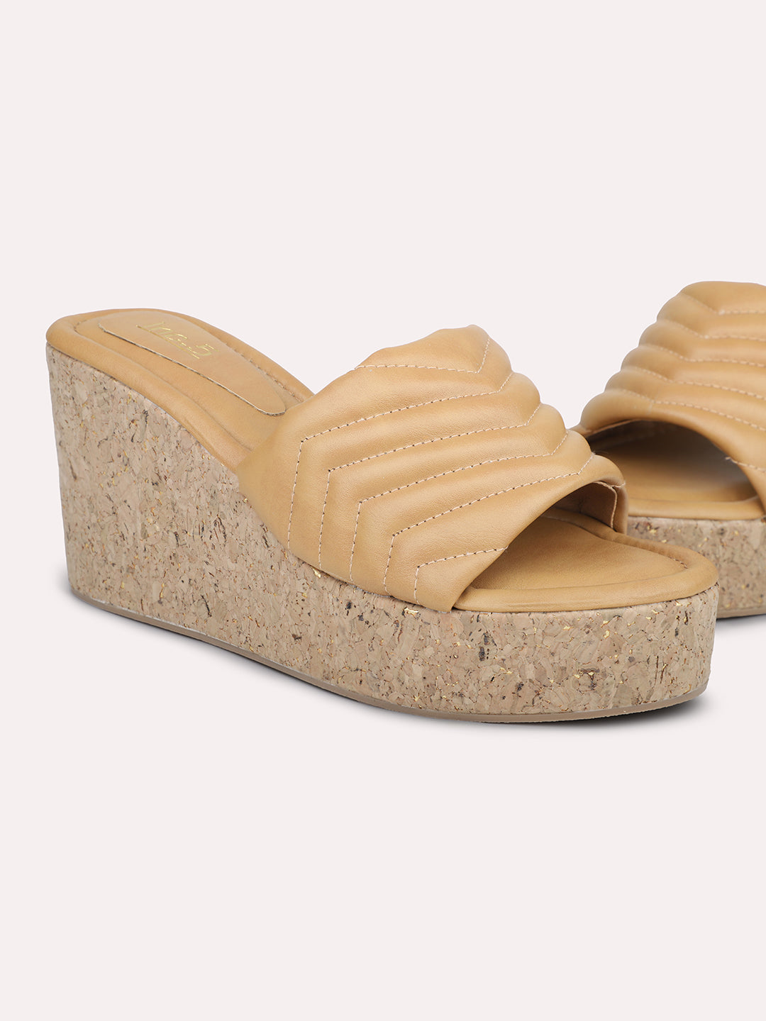 Women Beige Textured Open Toe Wedges