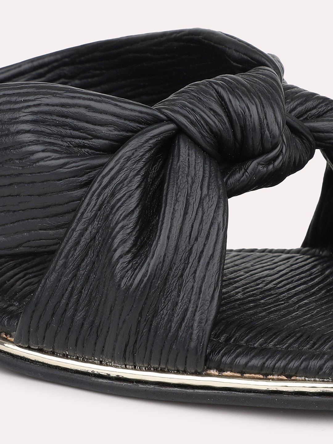 Women Black Textured Wedge Sandals