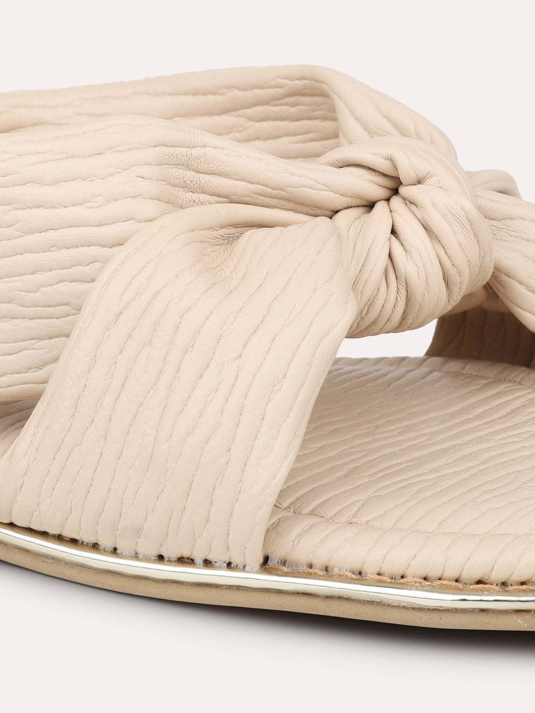 Women Beige Textured Wedge Sandals