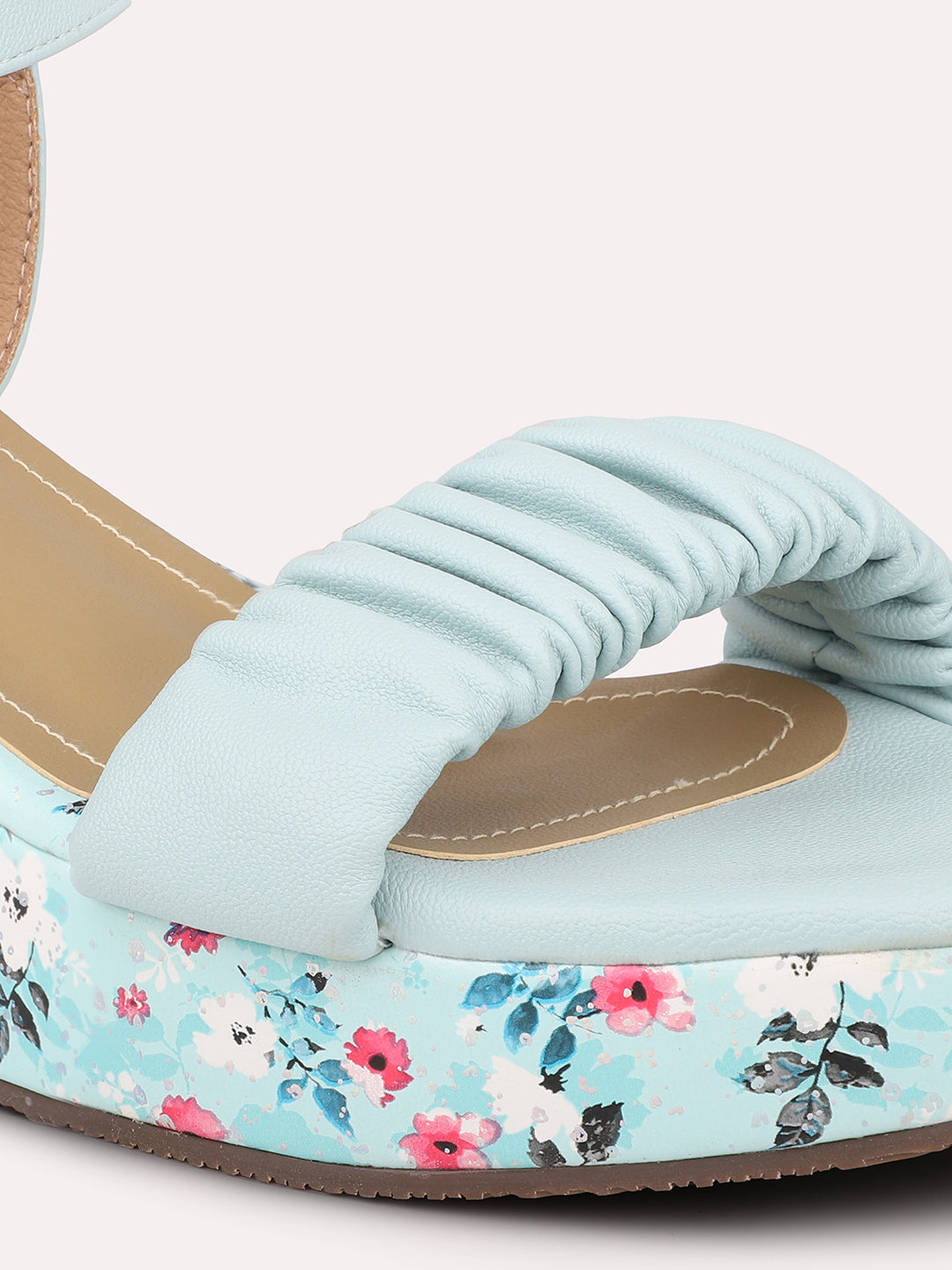 Women Blue Textured Wedge Sandals