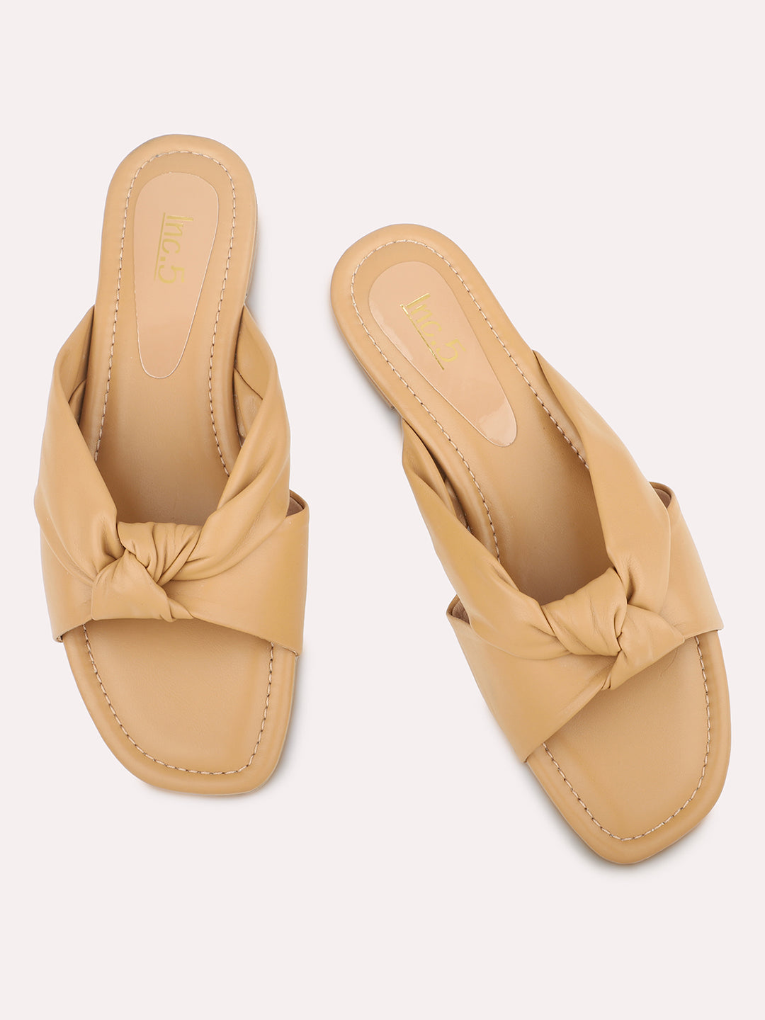 Women Beige Open Toe Flats