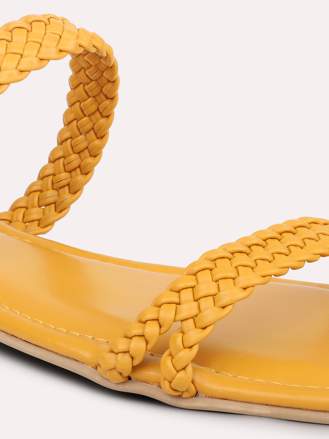 Women Yellow Textured Open Toe Flats