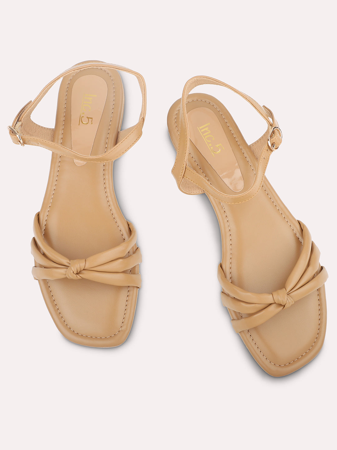 Women Beige Open Toe Flats