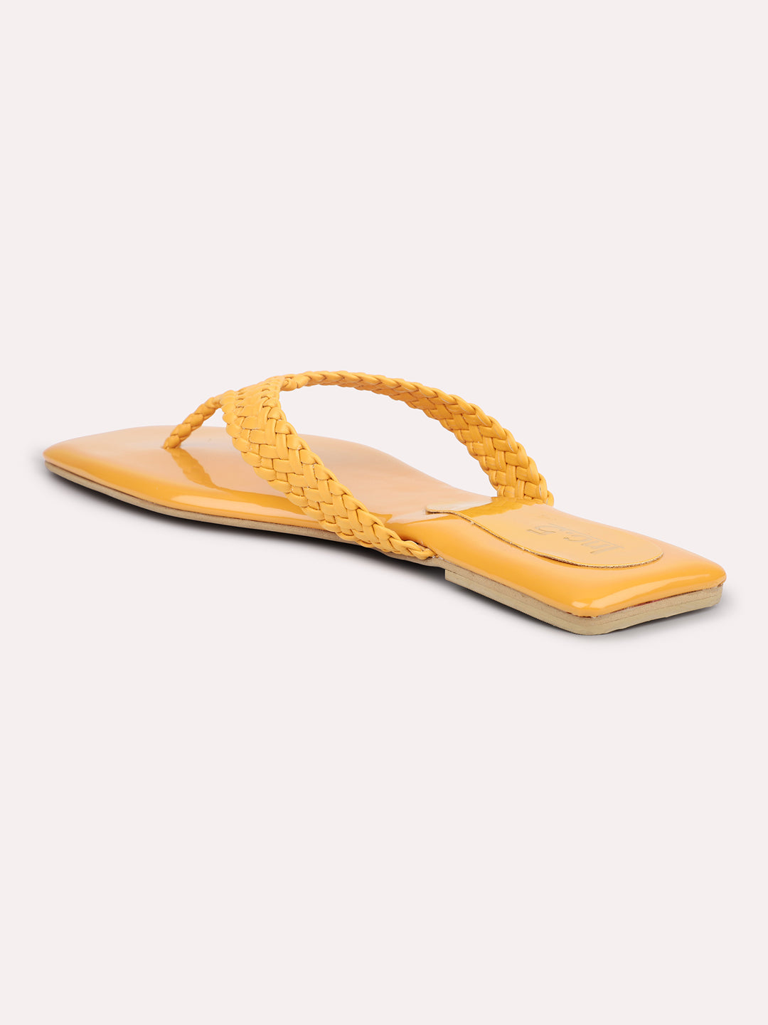 Women Yellow Textured Open Toe Flats