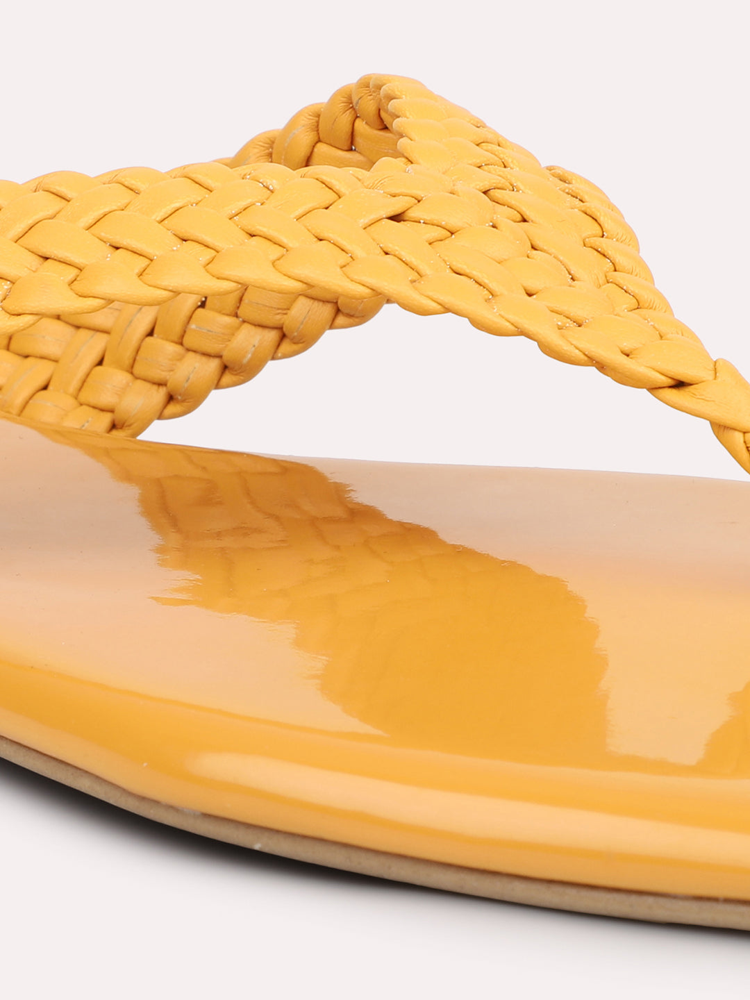 Women Yellow Textured Open Toe Flats