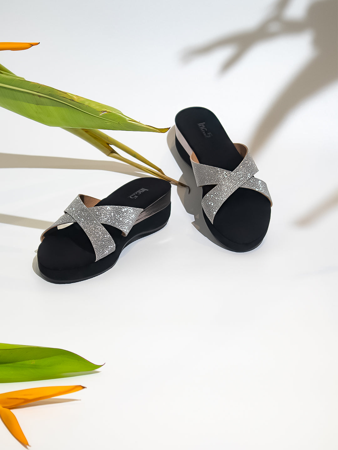 Women Gun Metal Toned Wedge Mules