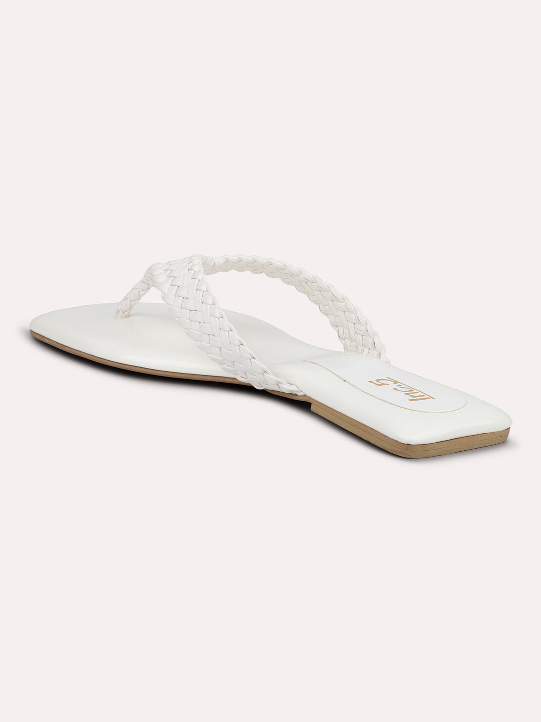 Women White Textured Open Toe Flats