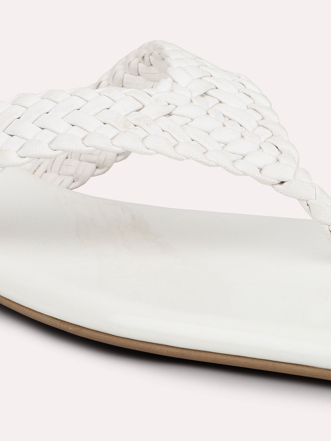 Women White Textured Open Toe Flats