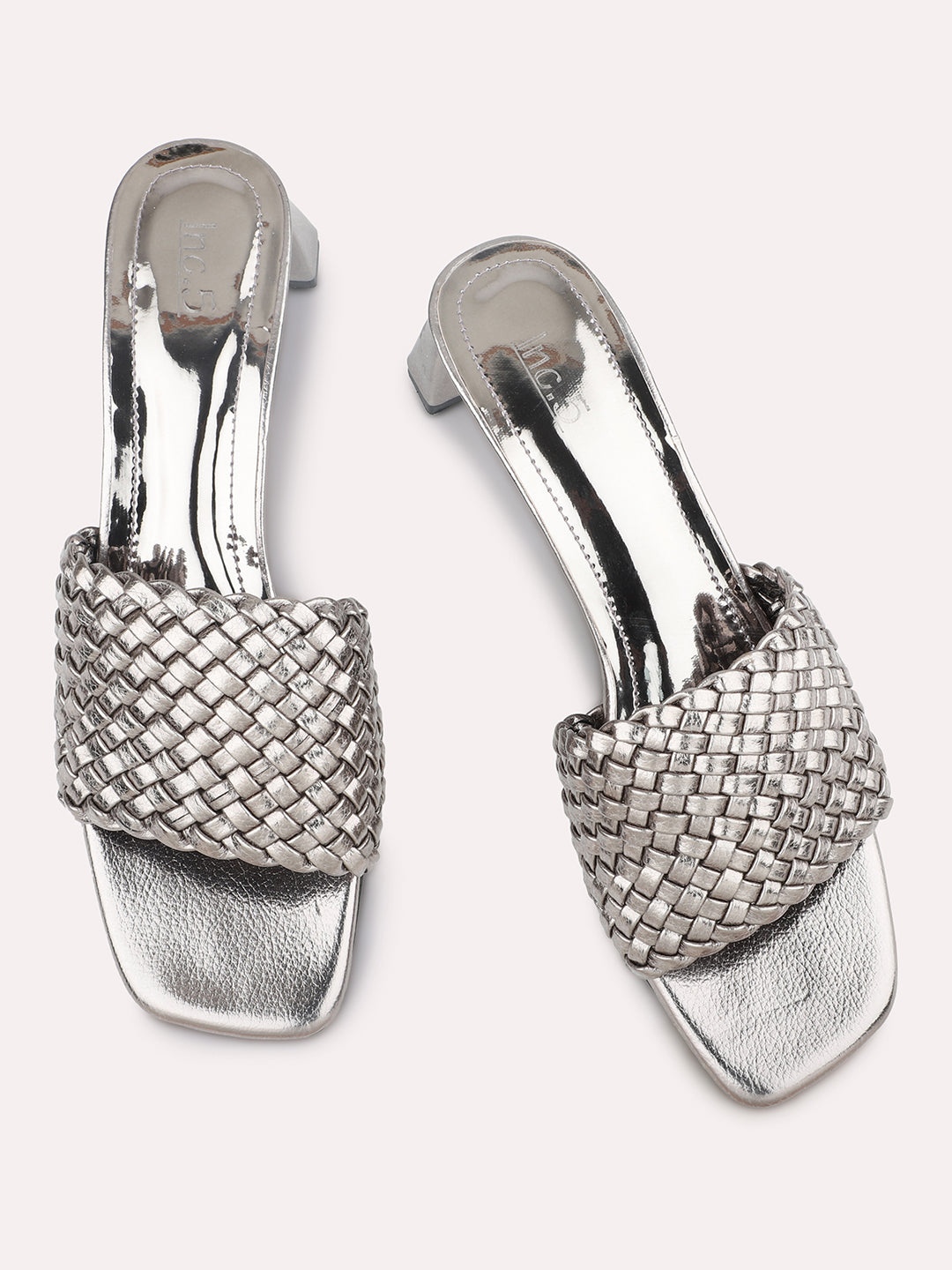 Women Pewter Textured Ethnic Block Heels