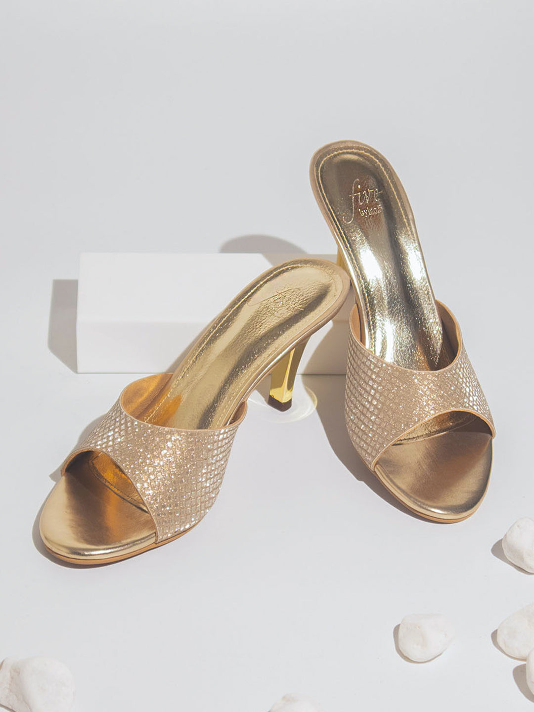 Women Gold Embellished Kitten Heels