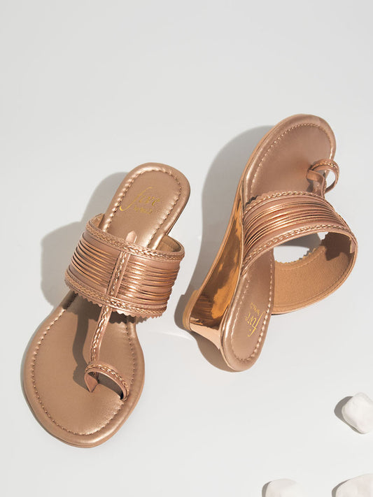 Women Rose Gold Embellished One Toe Wedges