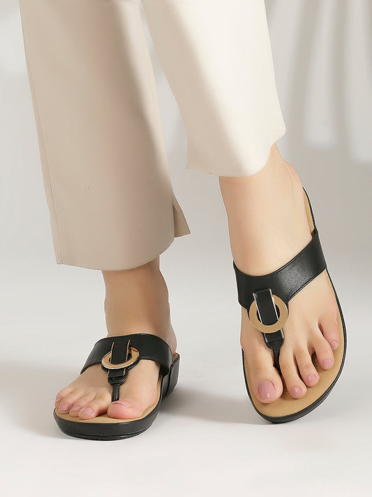 Women Black Open Toe Comfort Heels