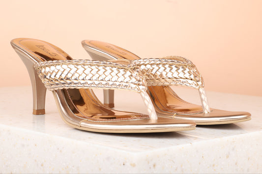 Women Rose Gold Embellished Party Stiletto Sandals