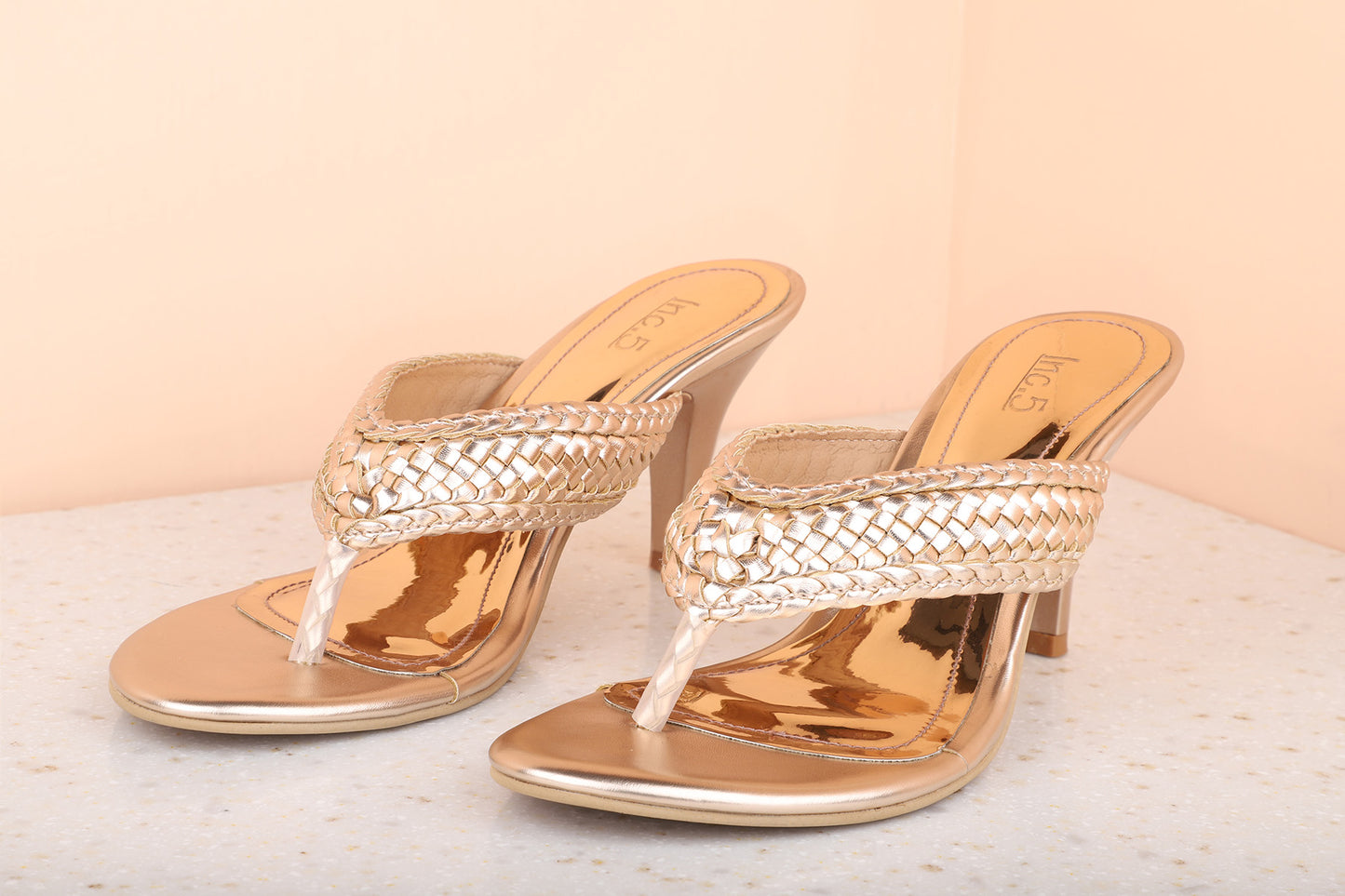 Women Rose Gold Embellished Party Stiletto Sandals