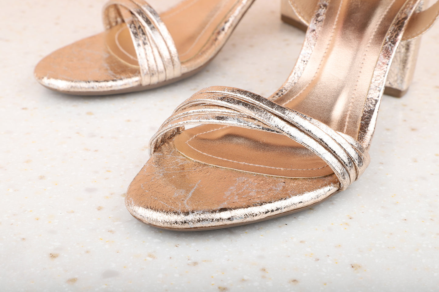Women Rose Gold Shimmery Textured Block Heels