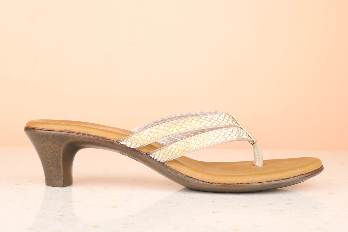 Women Gold Textured Block Heels Sandals