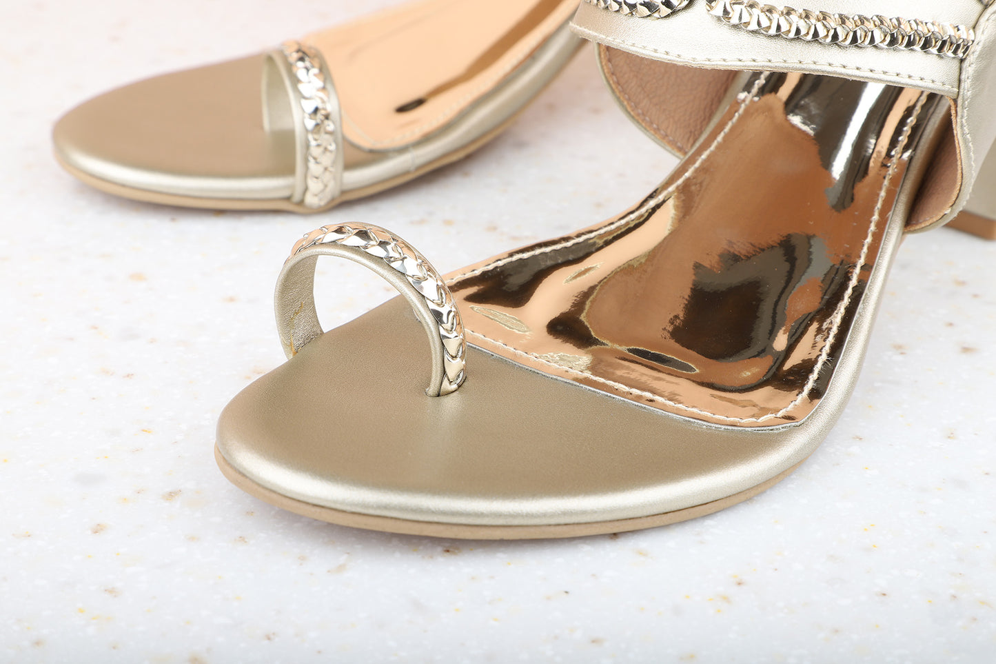 Women Gold Embellished One-Toe Block Heels