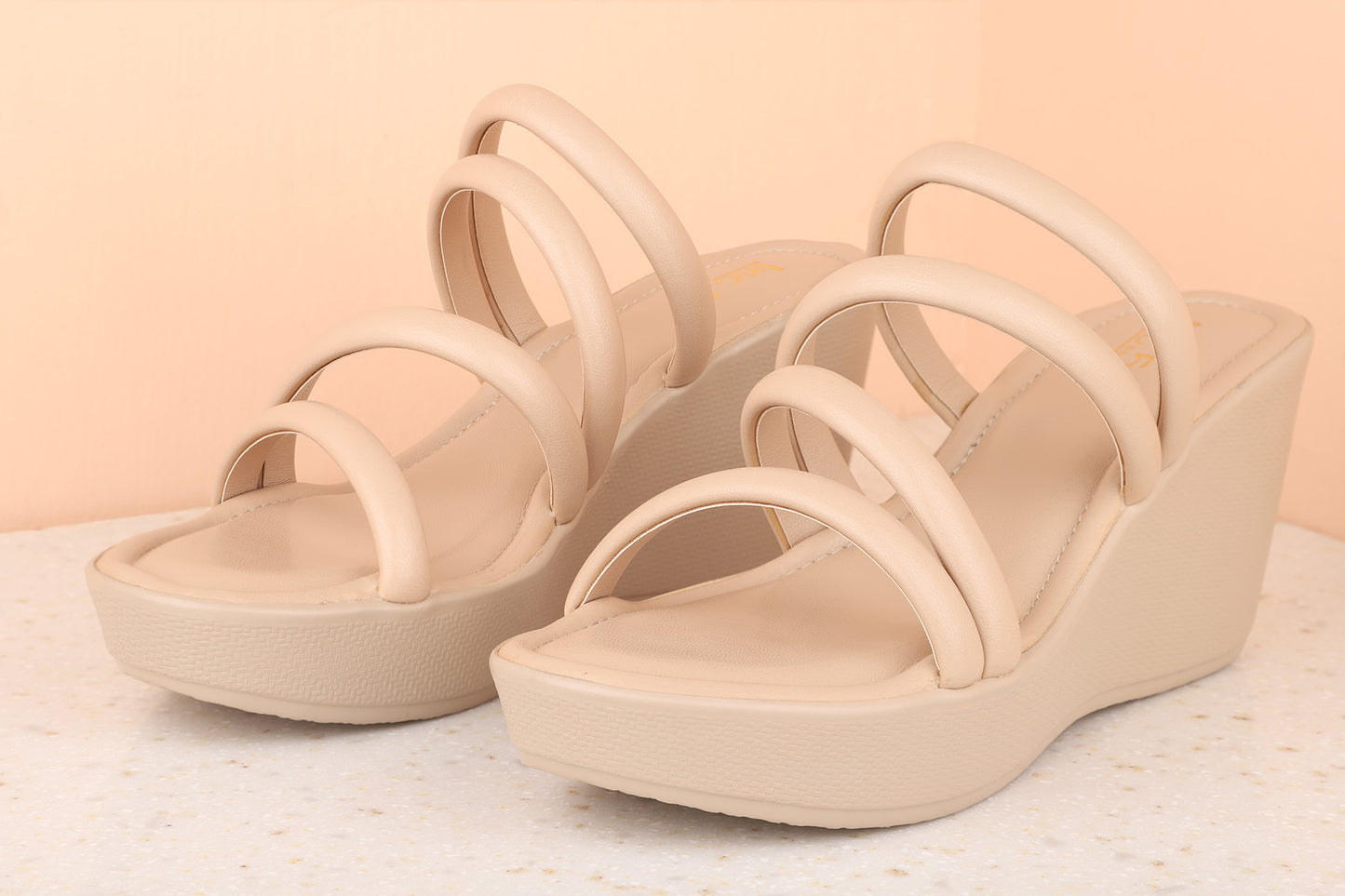 Women Beige Solid Wedge Sandals