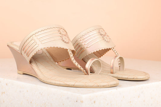 Women Beige Embellished One Toe Wedges