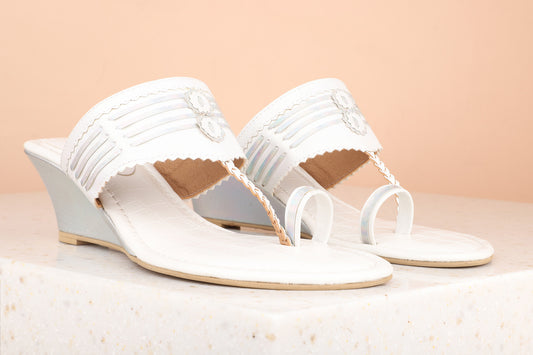 Women White Embellished One Toe Wedges