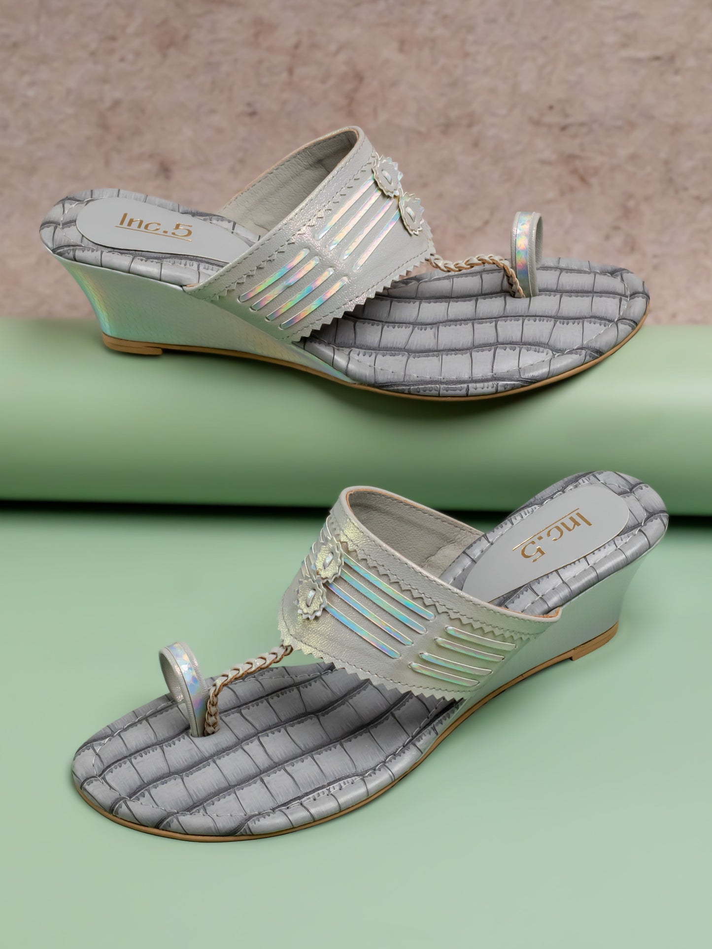 Women Grey Embellished One Toe Wedges