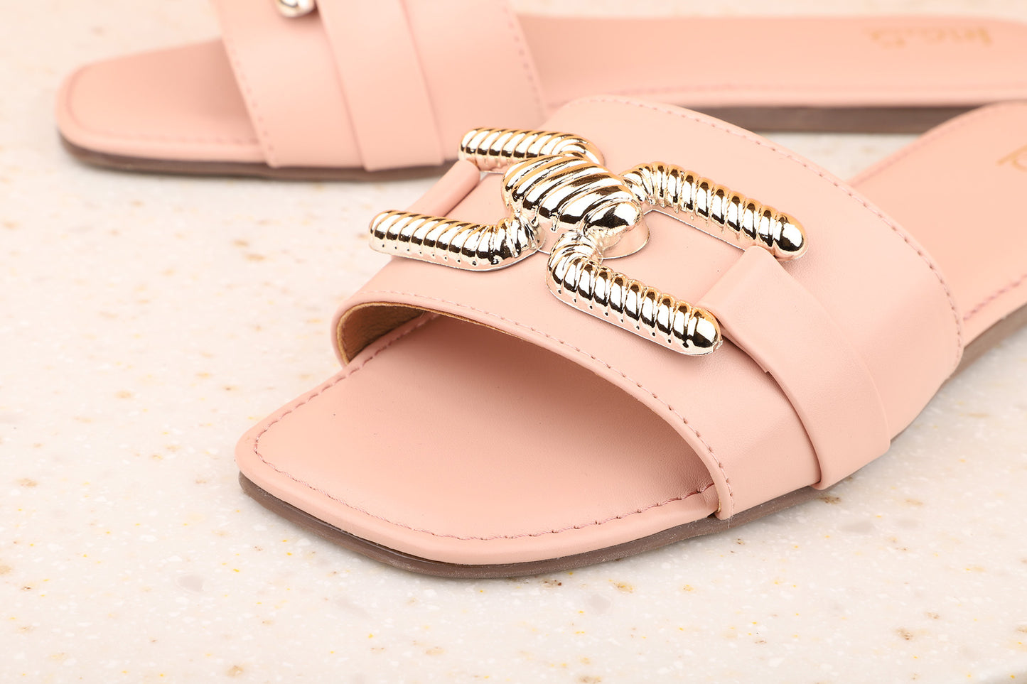 Women Peach Embellished Open Toe Flats