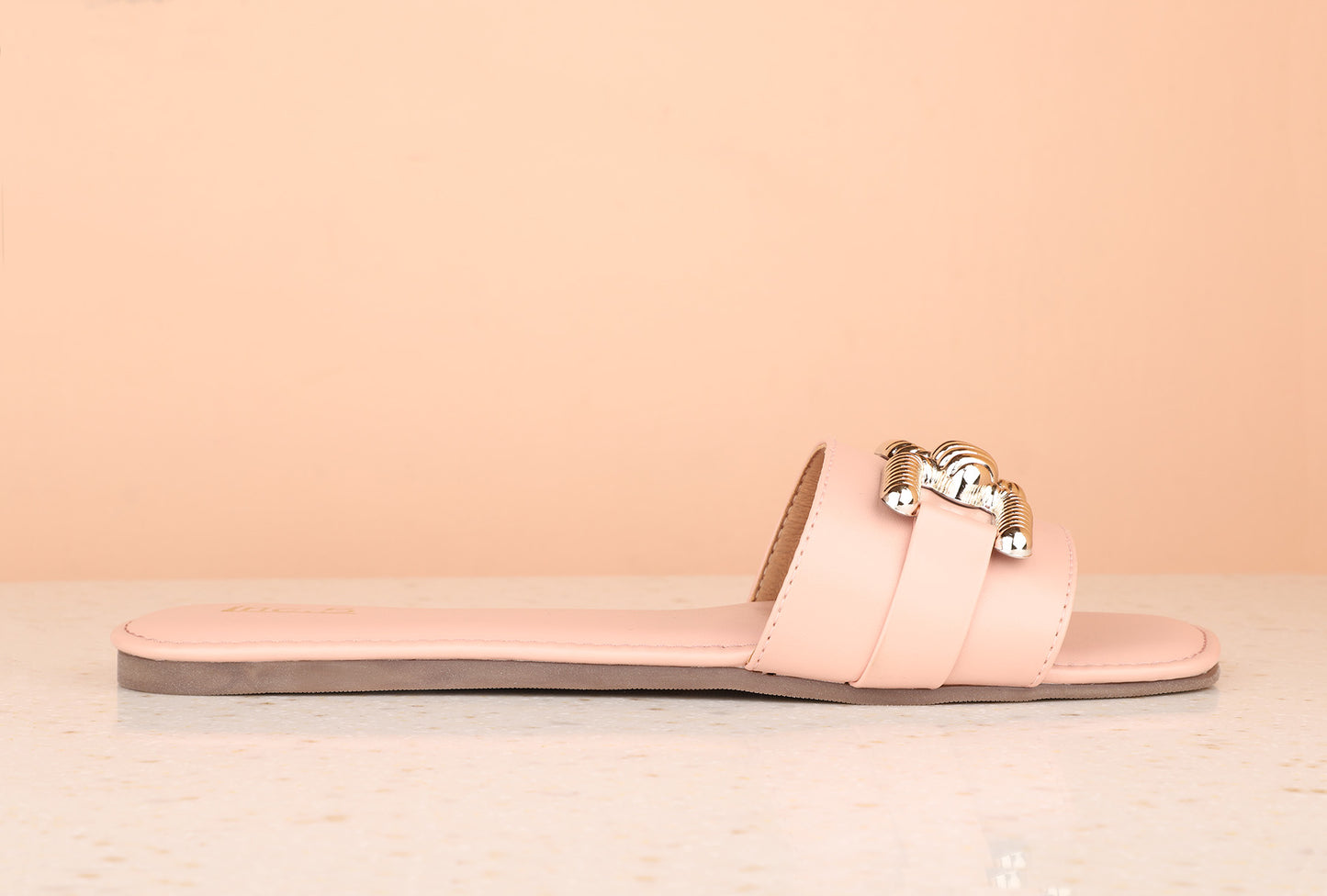 Women Peach Embellished Open Toe Flats