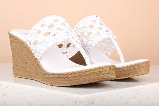 Women White Textured Wedge Heels